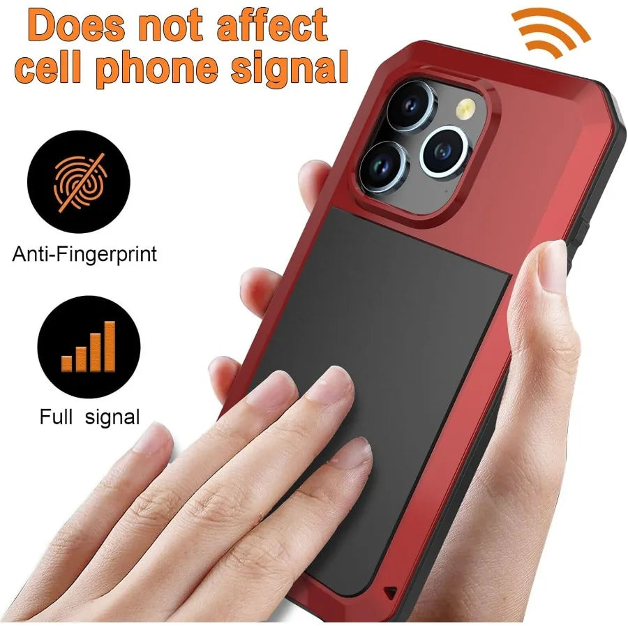 For iPhone 17 16 15 14 13 12 11 Pro XS Max 8 7 360 Full Body Protection Aluminum Metal Case Heavy Armor Cover Screen Protector