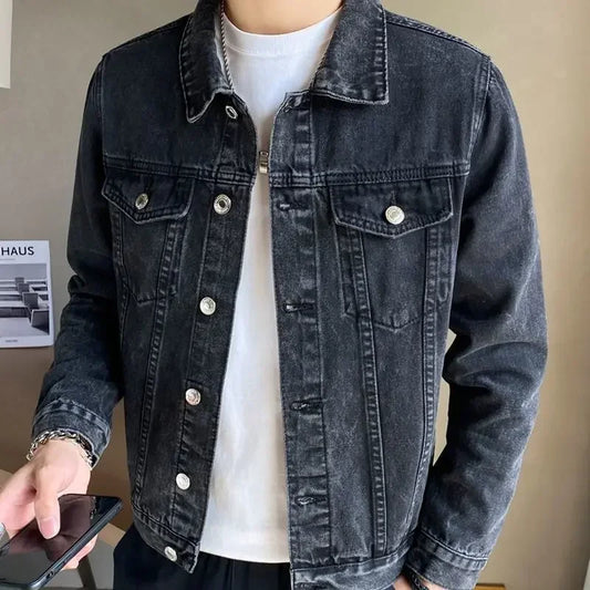 Jeans Coat for Men Black Autumn Denim Jackets Man