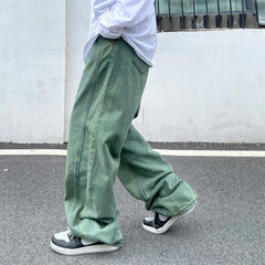 Straight Jeans Men's Y2k Streetwear Trend Green Purple Trousers Casual Baggy