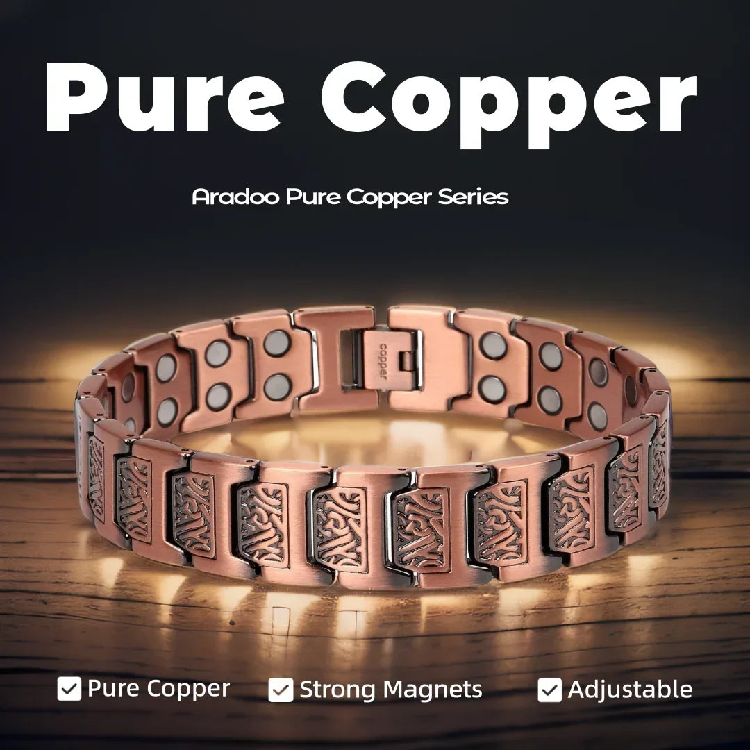 ARADOO Copper Bracelet for Men 100% Pure Copper Magnetic Link Bracelets Jewelry Gift with Adjustable Sizing Tool