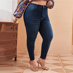 Plus Size Women Mom Jeans High Waist Plus Size Jeans Skinny Pencil Denim Pant