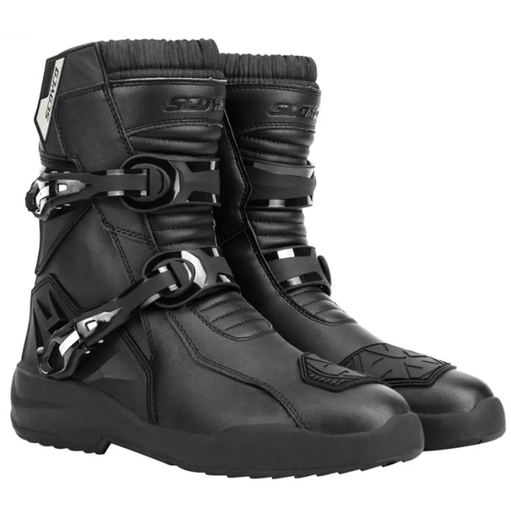 SCOYCO Retro Motorcycle Boots Cowhide Waterproof Mid-Calf Long Boots Riding Motocross Bota Motorbike Botas Motocross Shoes
