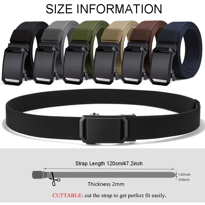 Newest Automatic Buckle Belt Canvas Tactical Waist Belt Durable Casual Outdoor Hunting Golf Adventure Training Pant Belt for Man