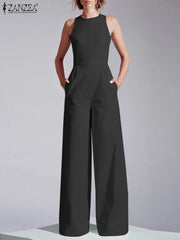 Women Sleeveless Long Jumpsuit ZANZEA 2023 Summer Wide Leg Pant