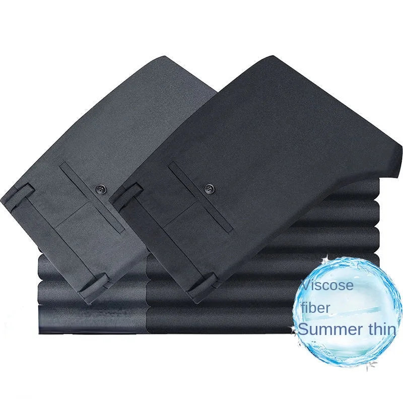Men's Summer Casual Suit Pants Elastic Non-ironing Trousers Men Black Thin Pants