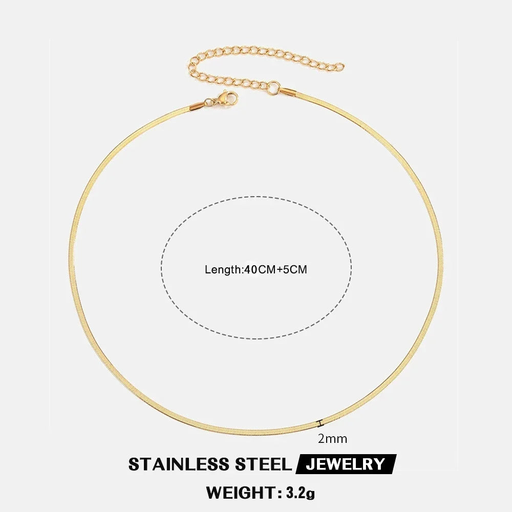 Gold Color Stainless Steel Necklaces For Unisex Waterproof Filmy Snake Chain Herringbone Choker Men Necklace Women Jewelry Gift