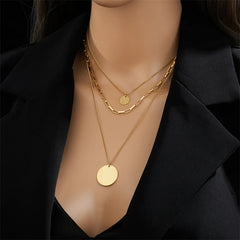 316L Stainless Steel Gold Color 3in1 Round Pendant Necklace For Women Fashion Girls