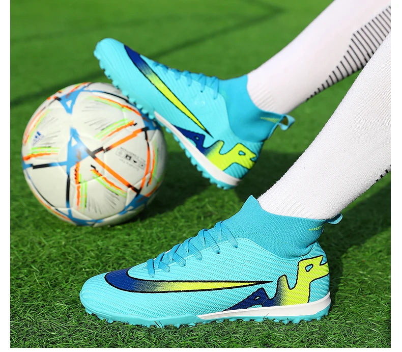 Professional Men High Ankle Football Boots Soccer Cleats TF/FG Training