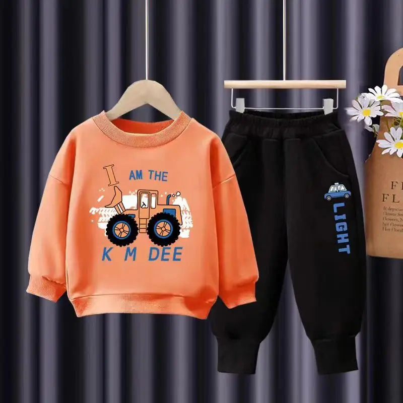 Autumn Kid Boy Clothes Set Children Girls Car Printed Sweatshirts Pullover Top And Pants 2pcs Suit Baby Top Bottom Tracksuits