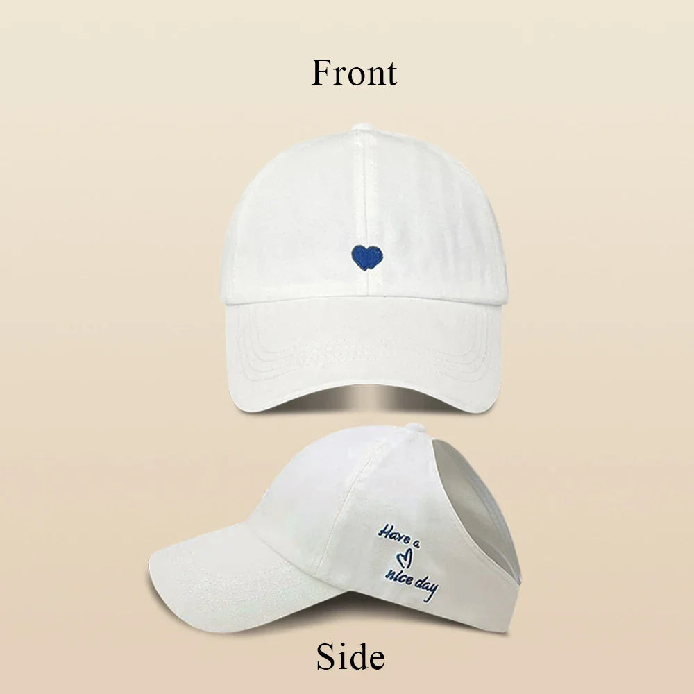 Kids Baseball Caps for Boys Girls Sun Hat Love Heart Hollow High Ponytail Caps Children Adjustable Baseball Caps for 4-12 Years