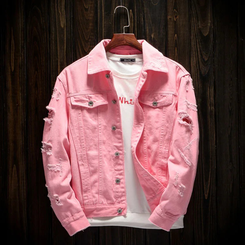 Hip-hop Men's Denim Jackets Streetwear Casual Cotton Classic Slim Jeans Coat