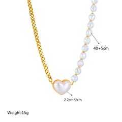 Stainless Steel Pearl Heart Butterfly Green Stone Pendant Necklace For Women