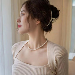 Vintage Elegant Jewelry Simple White Pearl Chain Choker Necklace for Women