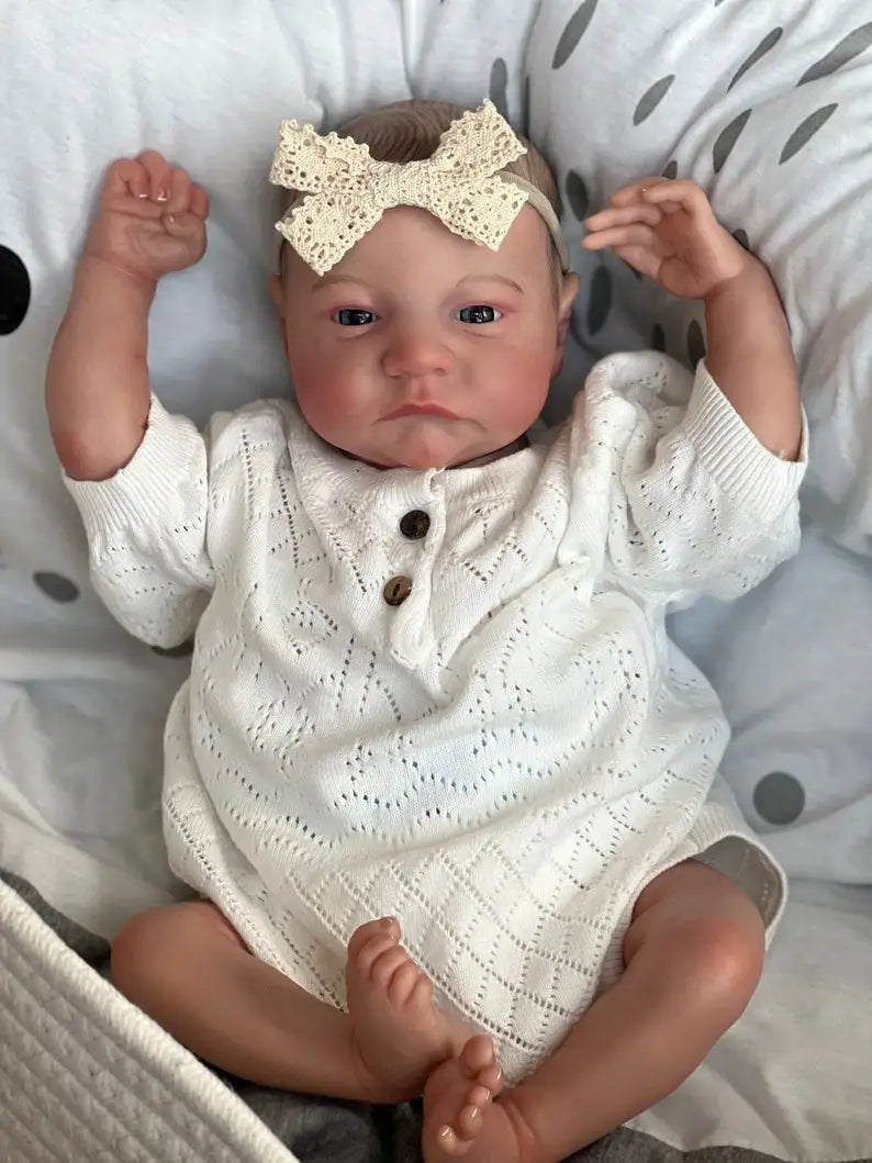 NPK 49CM Newborn Baby Doll Reborn Levi Awake Soft Silicone Flexible 3D Skin Tone with Visible Veins Hand Paint Hair Doll