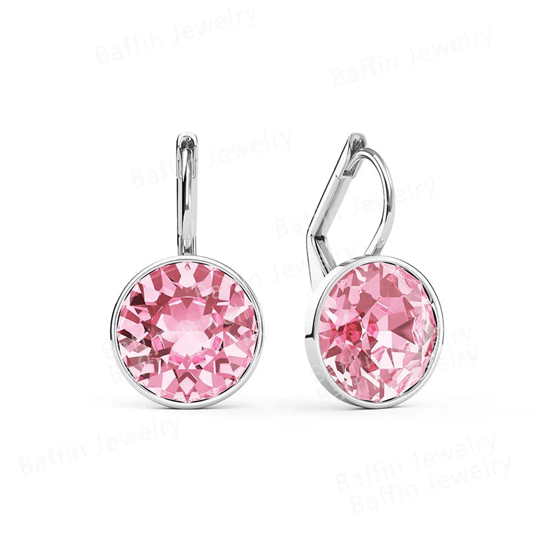 Bella Drop Earring for Women Christmas Birthday Premium Austrian Crystals Round Cut Dangle Silver Gold Color Pierced Jewelry