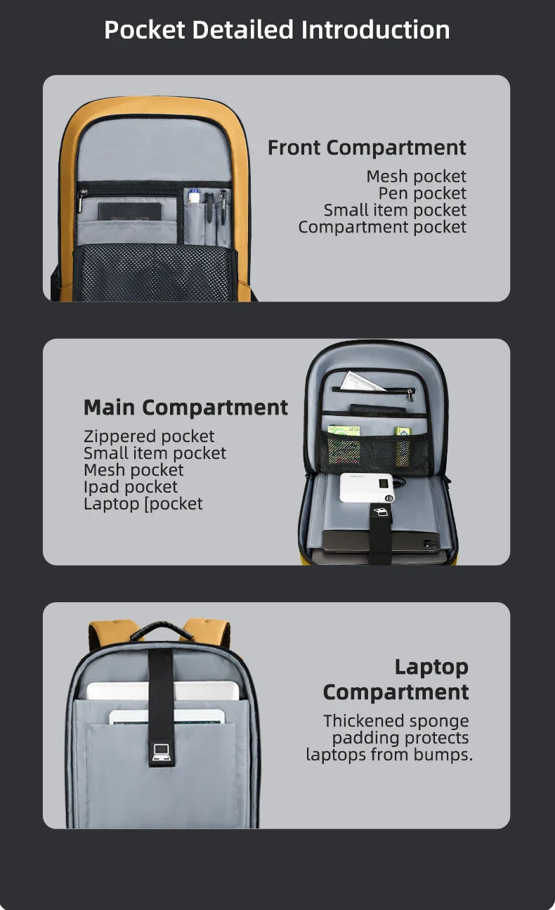 Heroic Knight Thin Male Work Backpack Multifunctional Fashion 15.6 In Laptop Backpack Casual Waterproof Business Travel Daypack