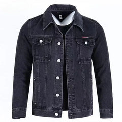 Denim Jacket Padding Wool Male Jean Coats Elatic Black with Sheep Padded Warm Shoulders