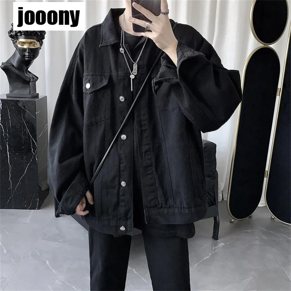 Men's Black Casual Workwear Jean Jacket Loose Casual Versatile Youthful Male