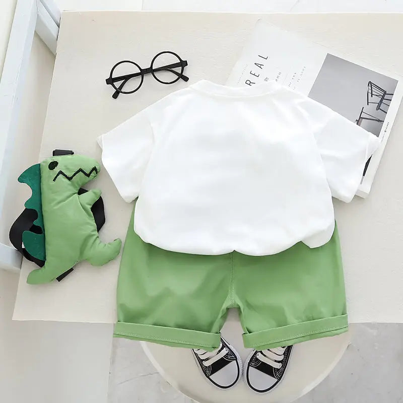 Baby Boys Toddler Big Dinosaure Short Sleeve Tops Pants 2Pcs/set Cotton Kids Outfits Clothing