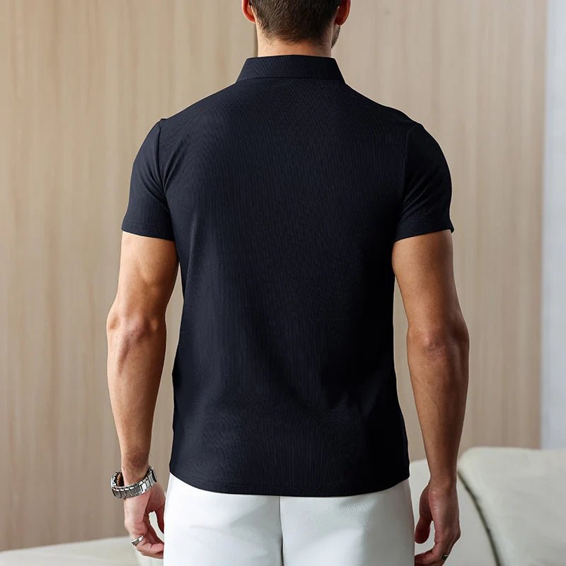 New Men's Business Casual Short Sleeved Shirt Solid Color Polo Shirt Fashionable Breathable Comfortable Versatile Top