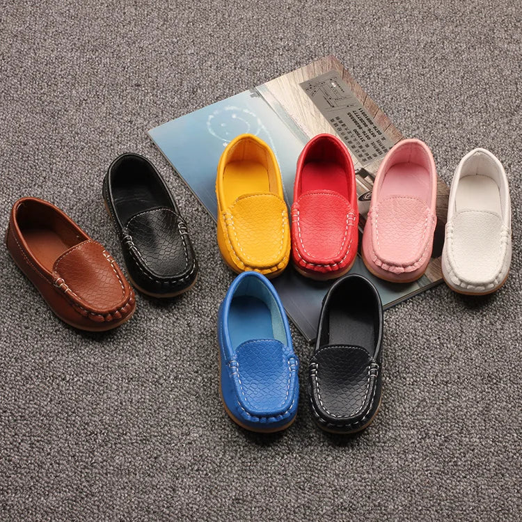 Kids Casual Shoes Flat Candy Colors Unisex Boys Girls Soft Loafers Slip-on PU Leather Shoes