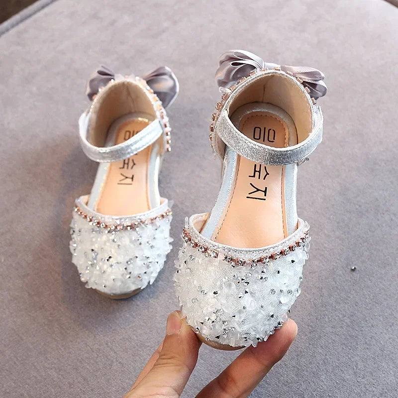 Crystal Bow Single Shoes Summer Girls Fashion Princess Soft Shoes Children