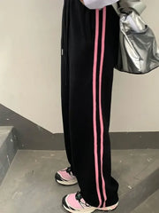 Pink Striped Sweatpants Women Preppy High Waist Loose Casual Trousers