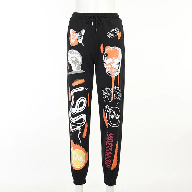Women Sweatpants Joggers Y2K Harajuku Cartoon Skull Printed Streetwear Sweatpants