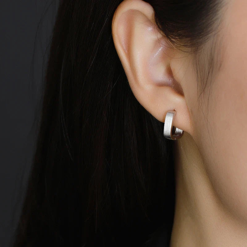 WANTME 925 Sterling Silver Fashion Matte Square Ear Clasps for Women European Statemnet Gold Huggies Hoop Earring Jewelry Gift
