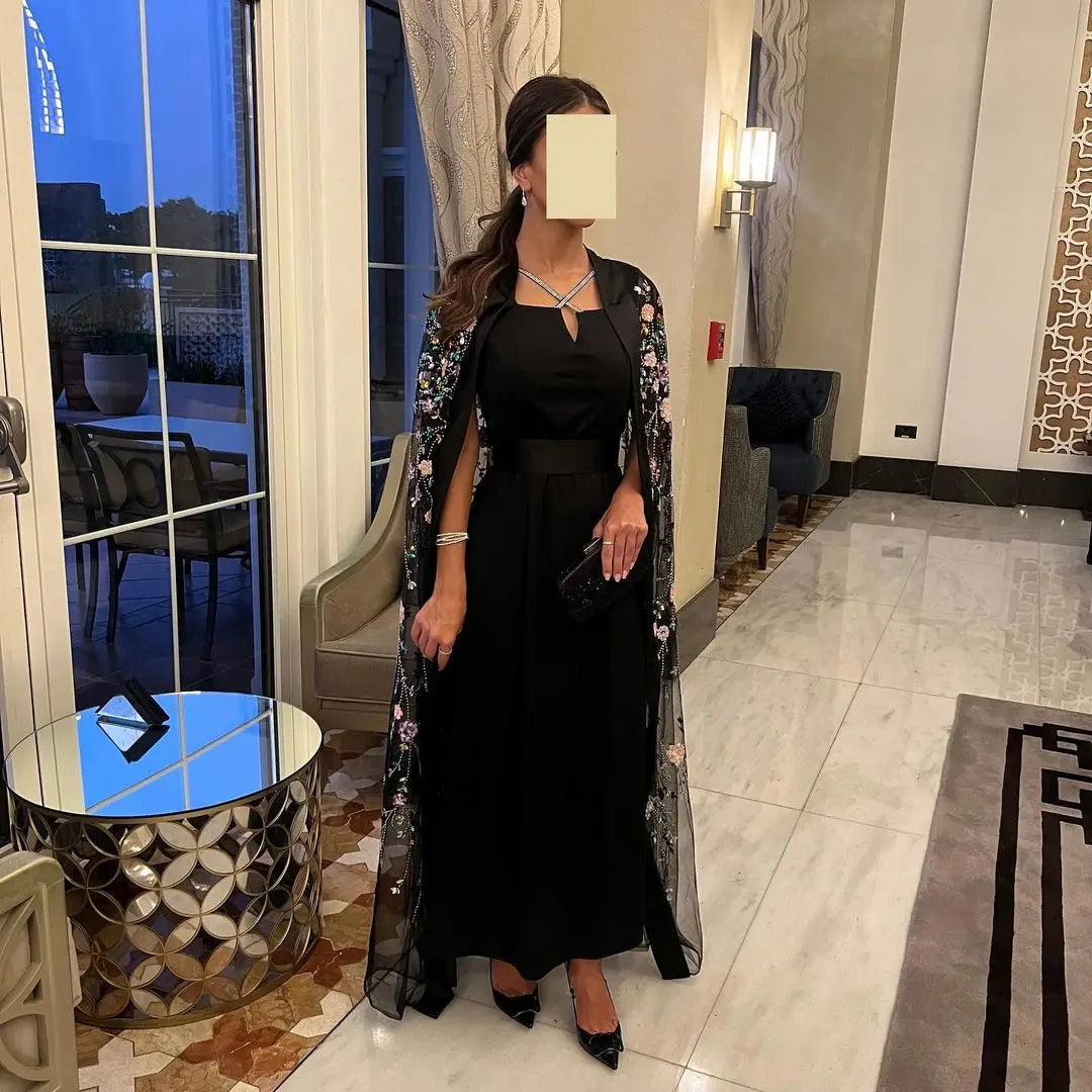 Homecoming Dresses: Prom Dresses Cape 2-Piece Ankle-Length Black