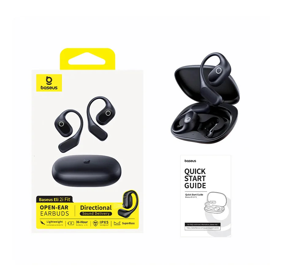 Baseus Eli 2i Fit Open-Ear Earphones True Wireless Bluetooth 6.0 Ear Hooks Headphones IPX5 Waterproof Sports Earbuds Bass Boost