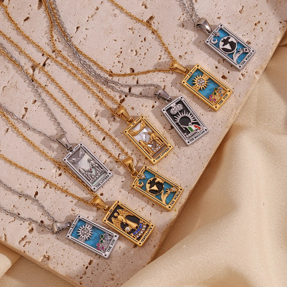 E.B.belle Original New Tarot Queen Lover Magician Moon Necklace Tarnish Free Stainless Steel Jewelry 18K Gold Plated Decoration