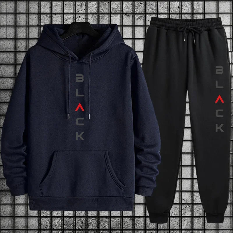 2025 New Arrival Men's Tracksuit Black Letter Print Sweatshirt + Pants Urban Causal Fashion Sportswear Fall/winter Sports Suit