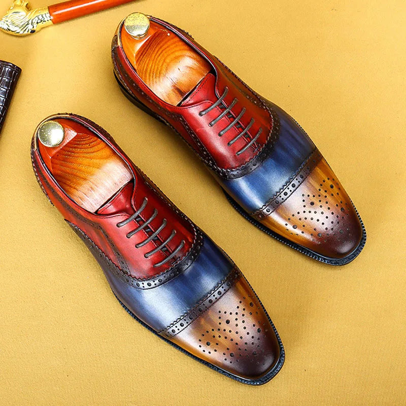 HNXC Colorblocking Oxford Dress Men Shoes Wedding Formal Man Shoe Party Office Business Designer Genuine Leather Shoes Men