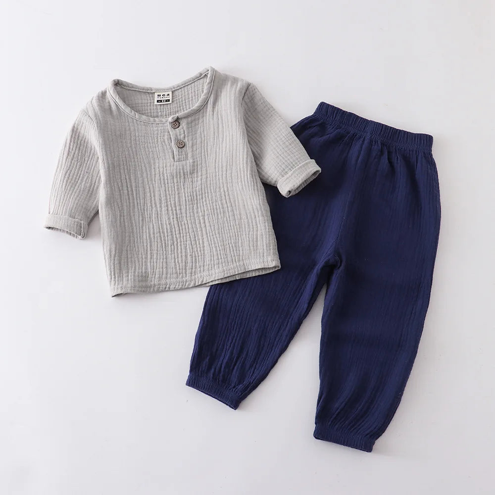 Infant Baby Boy Girl Clothes Set for Party Long Sleeve Baby Shirts Loose Pant Toddler Kids Clothes Spring Summer Muslin Clothes