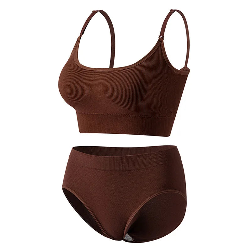 Women Seamless Bra Set Low Waist Panties Wire Free Bra Bralette