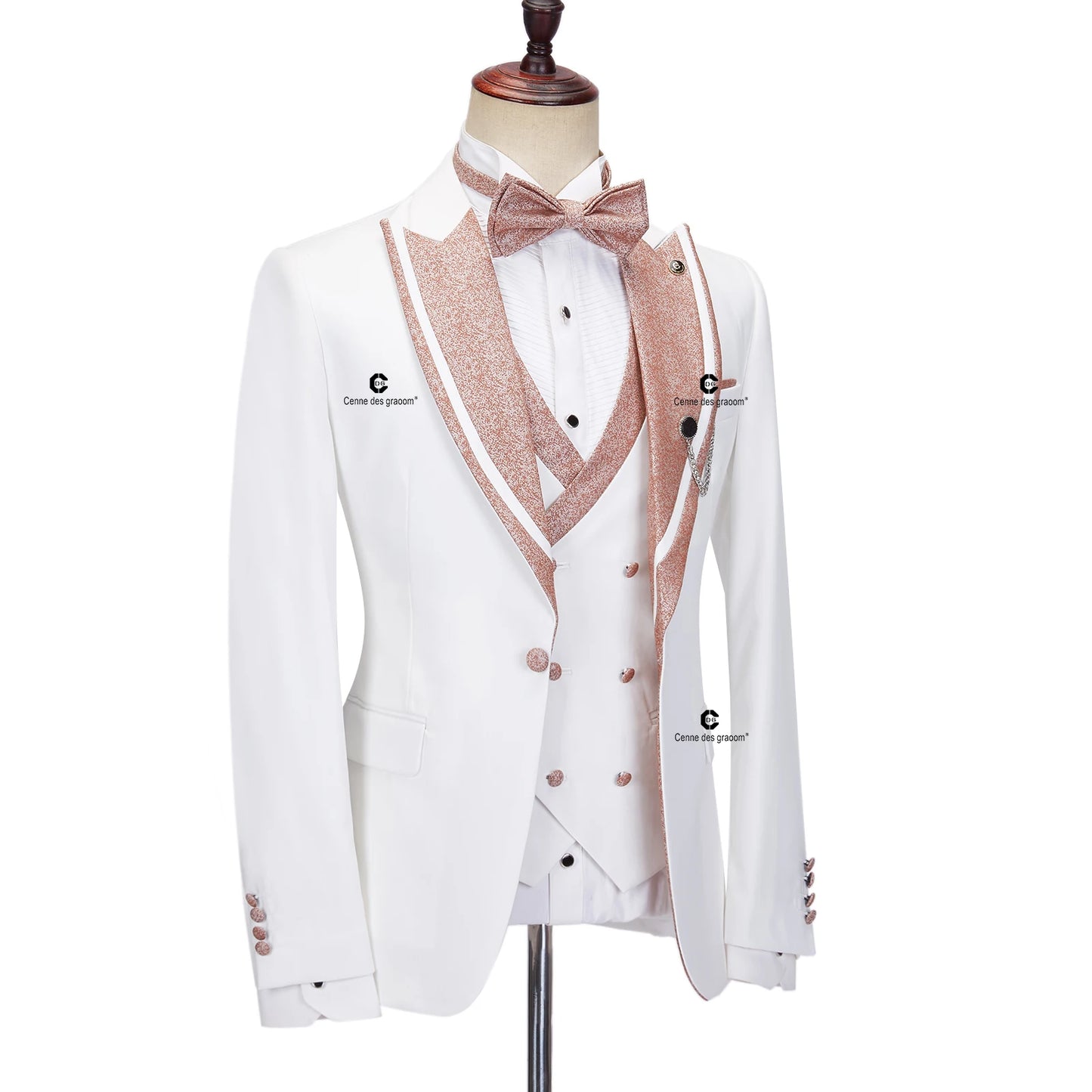 Tuxedo for Mens: Elegant Suits for Men White Tuxedo Jacket Vest Pants with Bowtie
