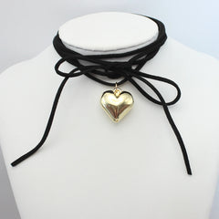 Diy Jewelry Goth Black Velvet 25mm Heart Pendant Choker Necklace for Women