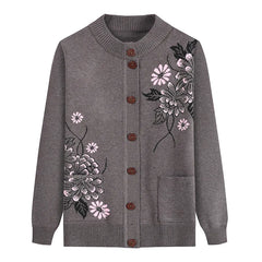 Print Middle-Aged Elderly Mother's Spring Autumn Long-Sleeve Sweater Women