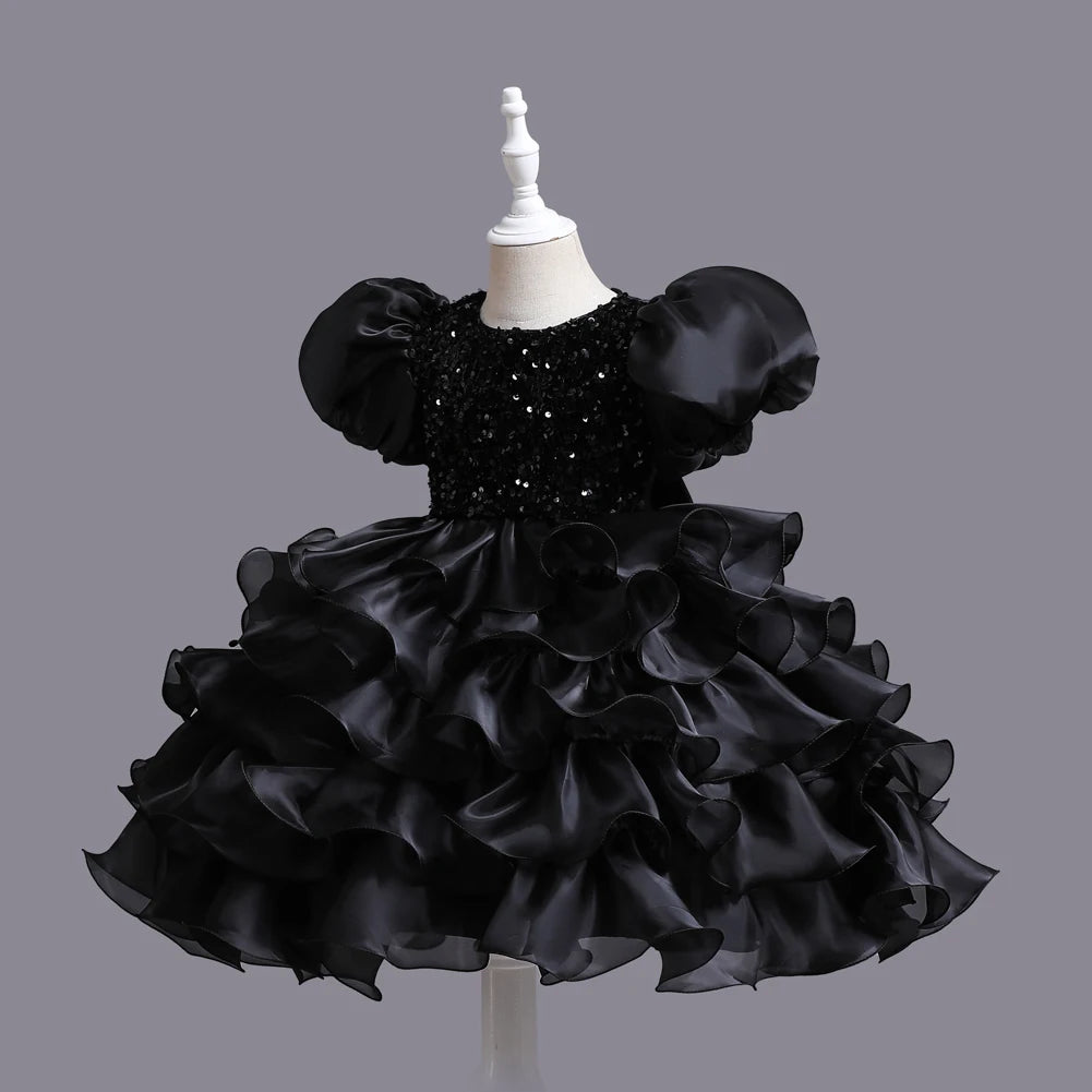 Child Dress Black Princess Trailer Dress Kid Dress Flower Dress 4 to 12 year  girl piano performance dress