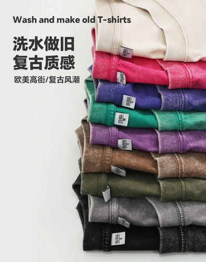 Custom Your LOGO Hip Hop Streetwear Men 100% Cotton T-shirts Oversized Washed Top Tee Unisex Summer Retro Brand Personalized