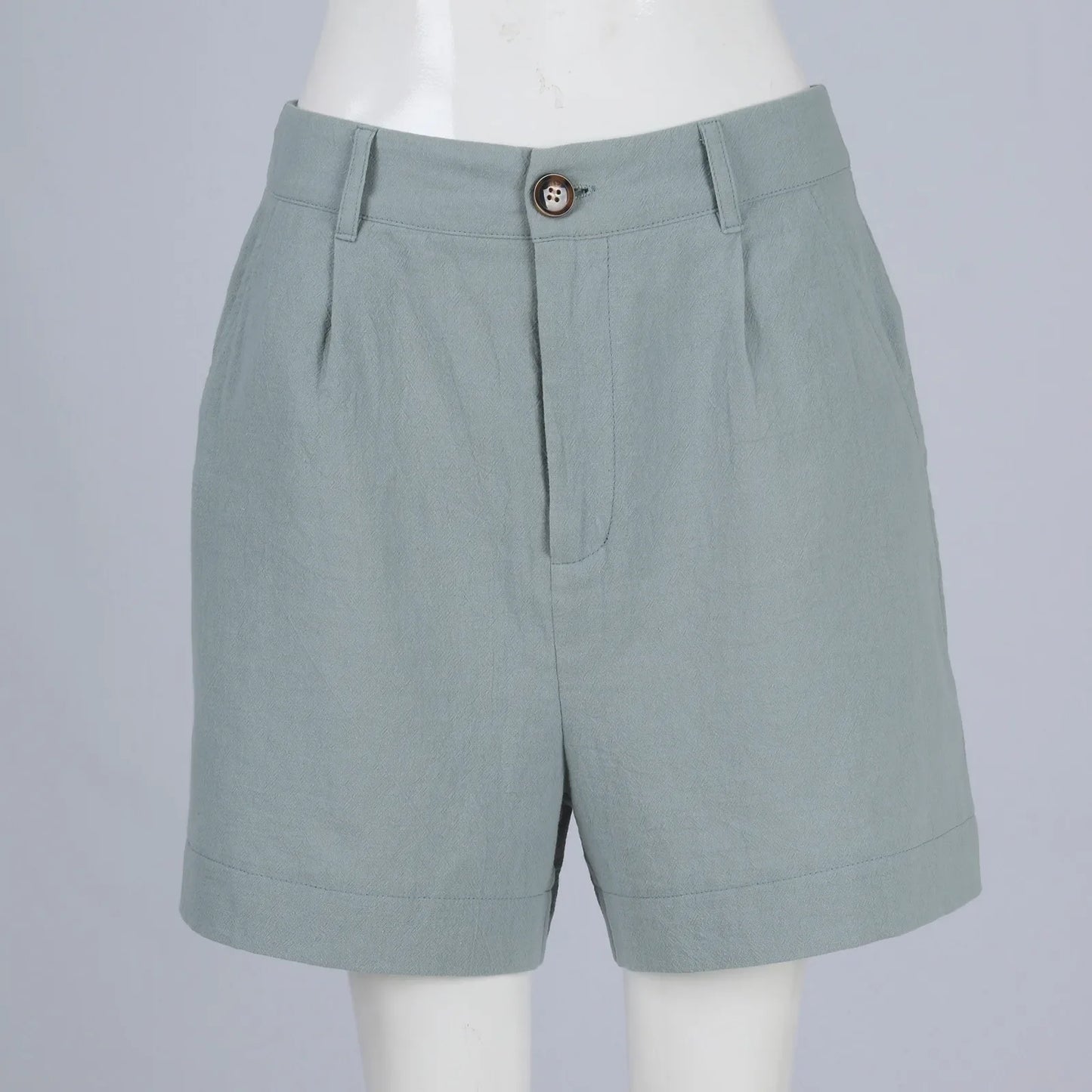 Cotton Linen Solid Shorts For Women Button High Waist Summer Loose Casual Pockets Shorts Female Pants Women Clothing