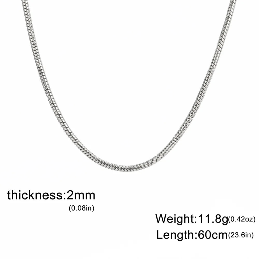 My Shape Round Snake Chain Necklace for Women Men Stainless Steel Link Chain 0.9mm 1.2mm 2mm Chains Choker Fashion Jewelry Gifts