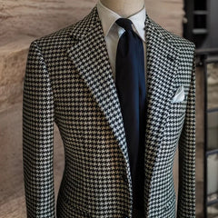 Business Blazer for Men Plaid Notched Lapel Suit Jacket