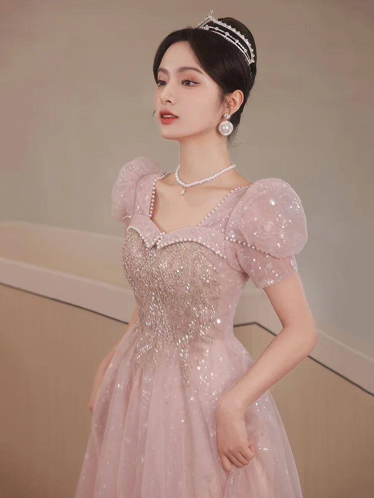 Homecoming Dresses: Evening Dress Elegant Appliques Floor-Length Pearl Beading