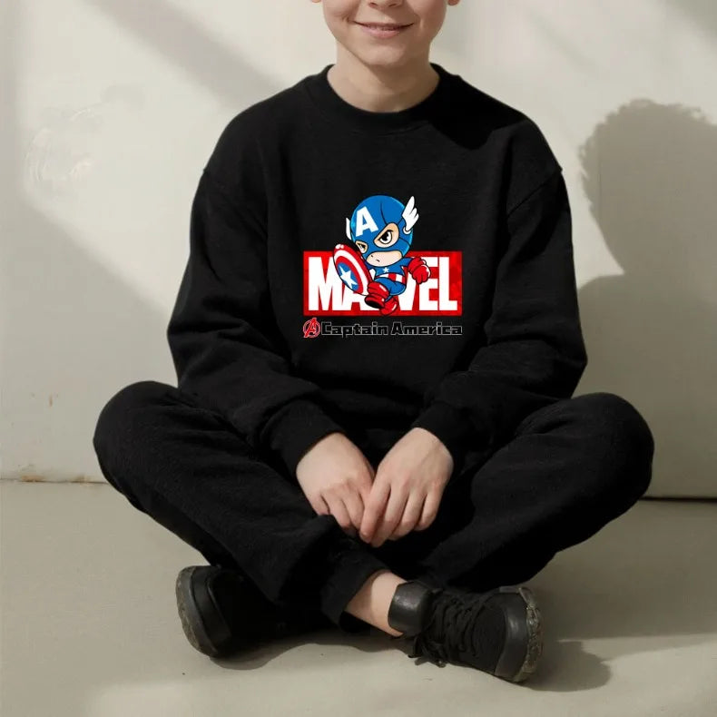 Marvel Spring/autumn Children's Clothing  Sets Captain America Boys O Neck Hoodies Pants Two Piece Casual Pullover Set for Kids