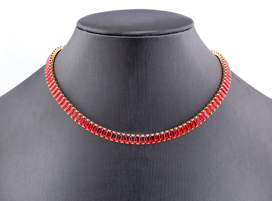 Nidin Classic Colorful Tennis Necklace Men and Women Rectangular Full Zircon Neck