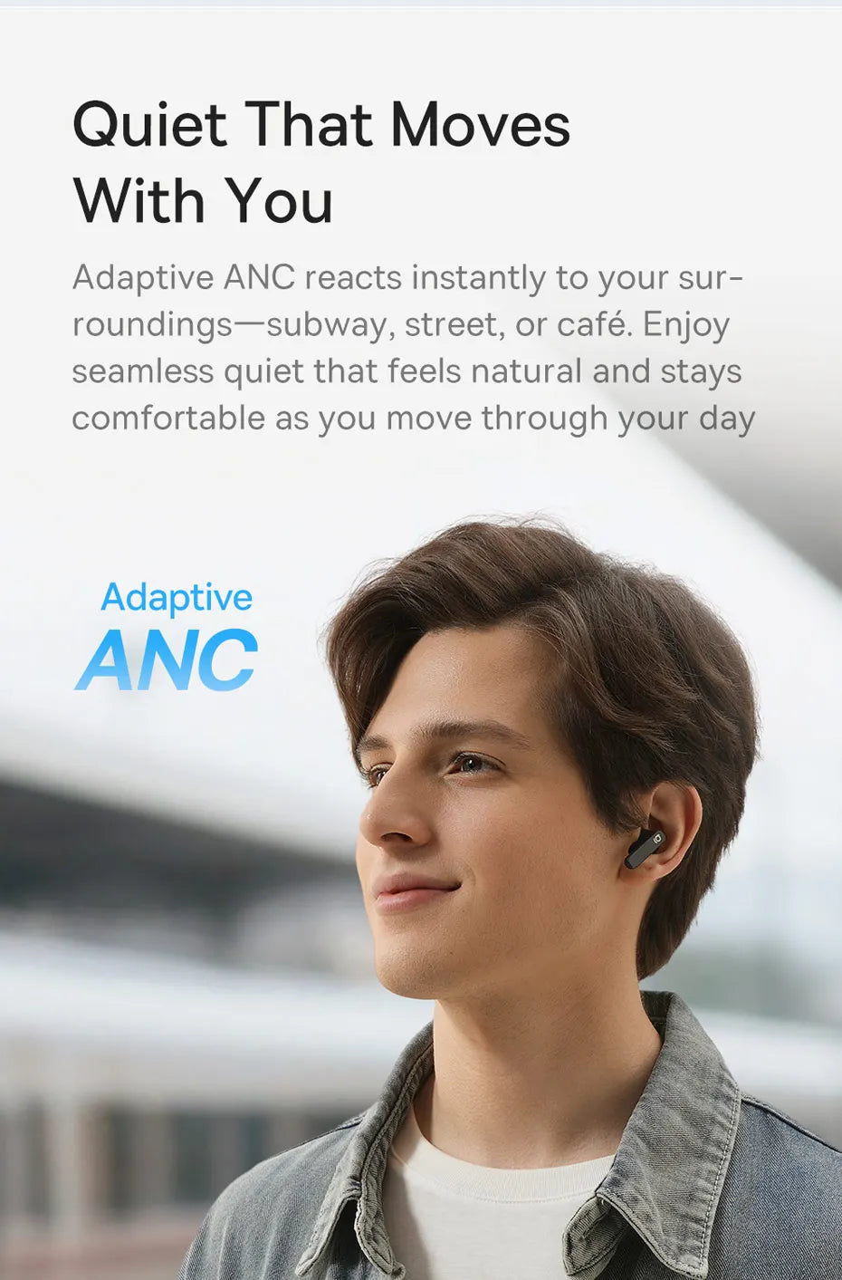 Baseus Bass BS1 NC -40dB Realtime Adaptive ANC Wireless Earbuds Bluetooth 6.0 Semi-Open Earphones LDAC Hi-Res Audio 6-Mic AI ENC