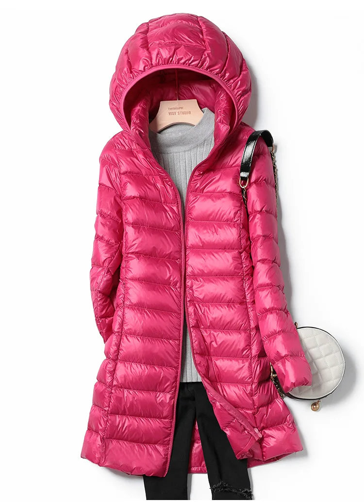 Winter Women Down Jackets Long White Duck Down Ultra Light Thin Casual