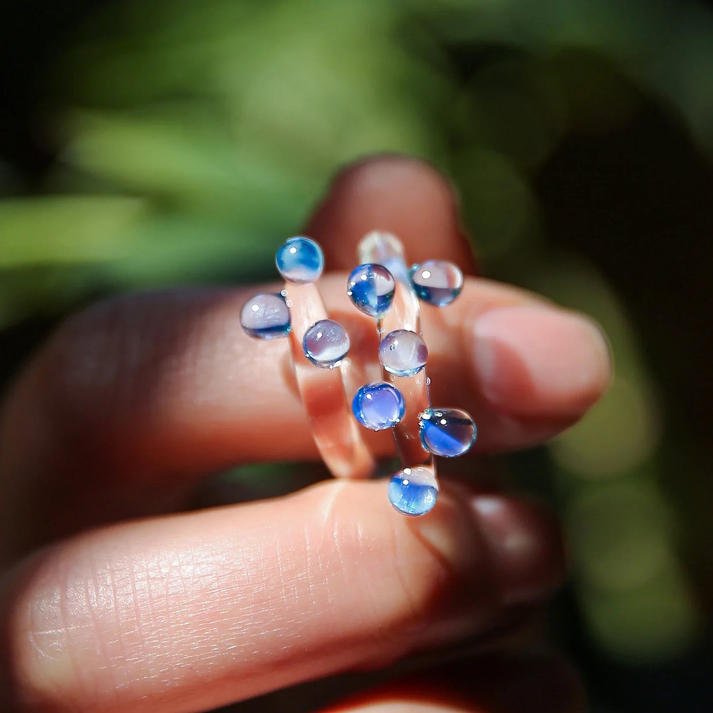 1pc Handcrafted Rainbow Glass Dewdrop Ring Colorful ball Ring Couple's Personalized High-end Round Ring Women Party Jewelry